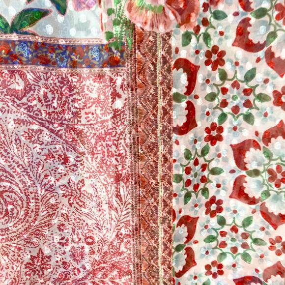 NWOT ZARA Top S Patchwork Jacquard Floral Print Chiffon Ruffle V Balloon-Long-Sl - Picture 8 of 12